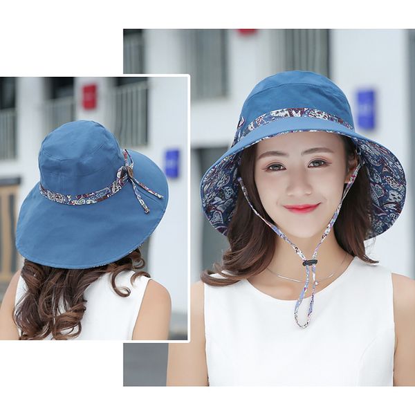 

summer double-sided big brim sun hat 2020 female fashion outdoor breathable sunscreen fisherman hat light portable foldable caps, Blue;gray