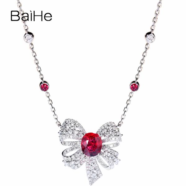 

baihe solid 18k white gold certified oval cut 1.4ct no main stone women trendy fine jewelry side stone: diamonds+rudis necklaces, Silver