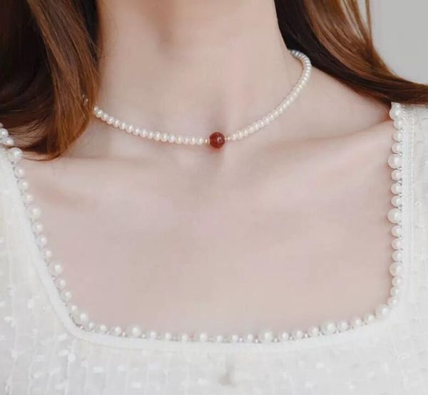 

пресной воды жемчуг одного клубники кристаллическое ожерелье регулируемый браслет цепи естественный набор, Silver