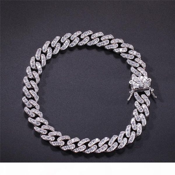 

hip hop micro pave cubic zircon cube stones cuban chain bracelet gold silver color 8mm 7inches 8inches, Black