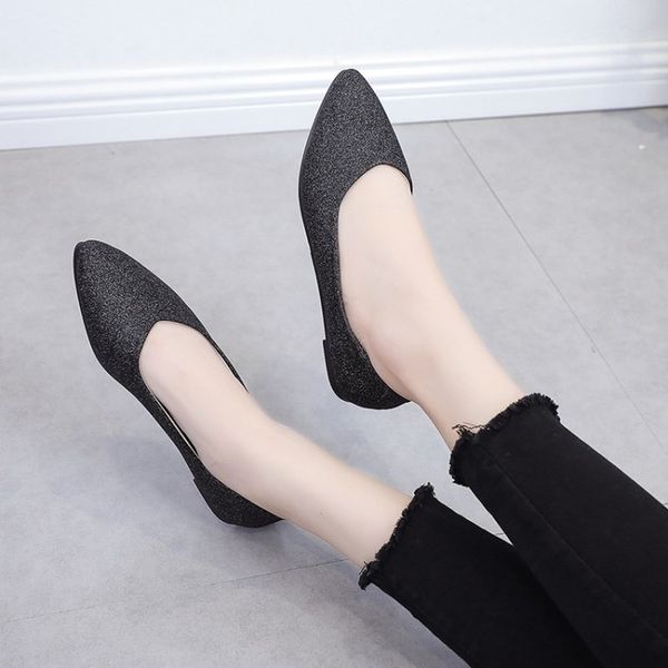 

2020 spring new comfortable pointed frosted bright surface footwear female flat bottom wild fashion classic peas shoes h14-58, Black