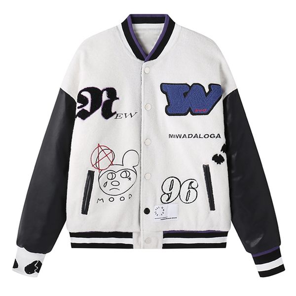 

хип-хоп вышивка граффити куртка мужчина streetwear толстого baseball jacket пальто лоскутной bomber jacket top, Black;brown