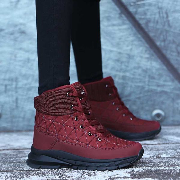 

winter women snow boots genuine leather waterproof platform boot 2020 ladies fur warm plush ankle boot lace up non slip high top, Black