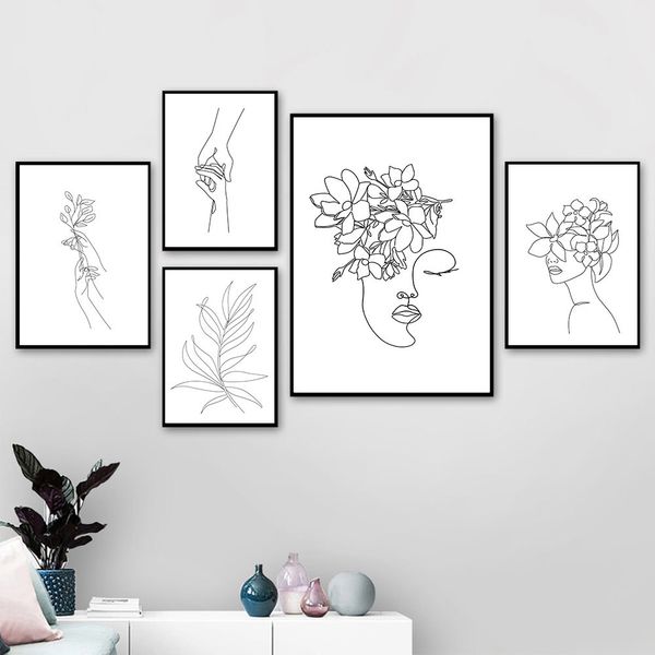 

line draw art poster картины абстрактного цветок лицо холст печать рука wall art nordic poster минималистских фотографии домашнего украшение