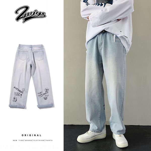 

summer ins loose straight mopping jeans men's casual pants jeansjeans and jeansfashion vertical sports men's large size casual pan, Blue