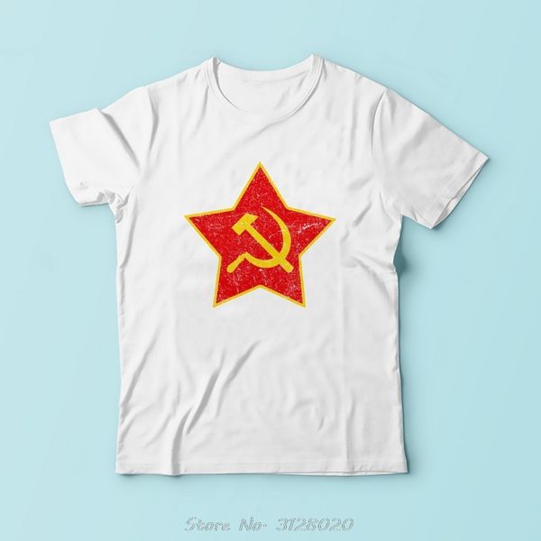 

hammer and sickle socialist symbol cool tshirt men summer new white short sleeve casual cotton vintage red star t shirt tees