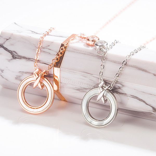 

s925 sterling silver ring necklace fashion sterling silver white mother-of-pearl circle pendant necklace women's ring clavicle chain