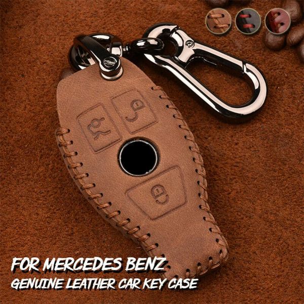 

handmade genuine leather key fob chain cover case for w204 w205 w212 c117 x156 x253, Silver