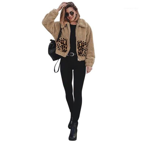 

пальто короткие turn воротник куртки пальто женщин шерстяное зима leopard, Black;brown