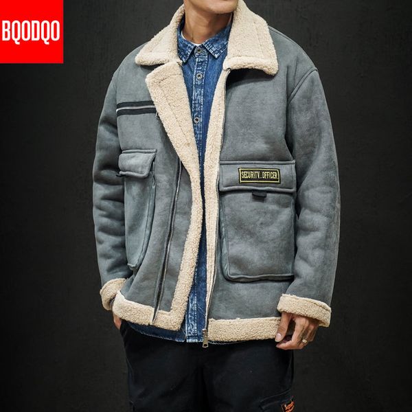 

big pocket army jacket winter for men turn-down collar fashion hip hop jackets streetwear loose parka coat plus size, Black