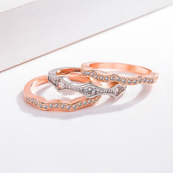 

luxury female white crystal stone ring set rose gold silver color wedding rings for women dainty zirconia round engagement ring, Slivery;golden