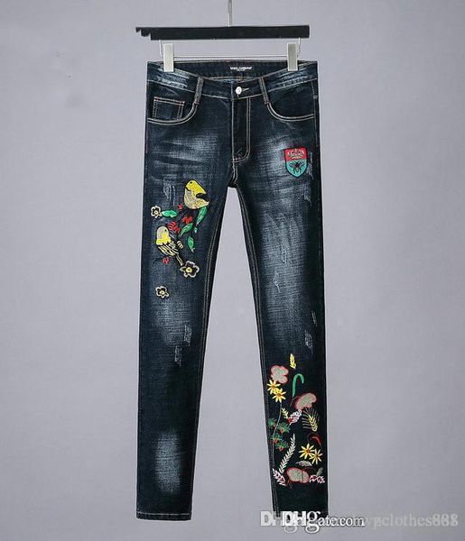 

men 2020 distressed ripped jeans a fashion designer straight motorcycle biker jeans causal denim pants streetwear men designer jeans, Blue