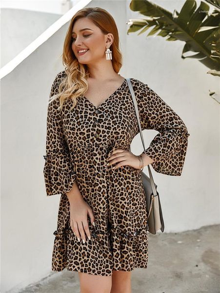

female designer ladies v neck casual dress autumn clothing womens leopard printing long sleeve dresses, Black;gray