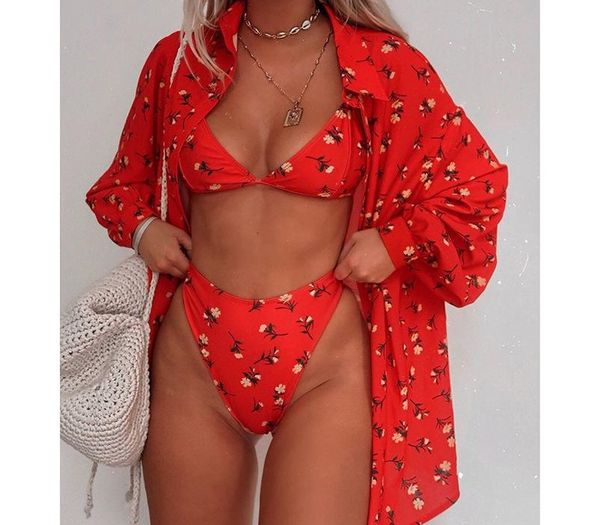 

floral print bikinis 2020 women bathing suit tube high cut swimsuit brazilian swimwear female red high waist, White;black
