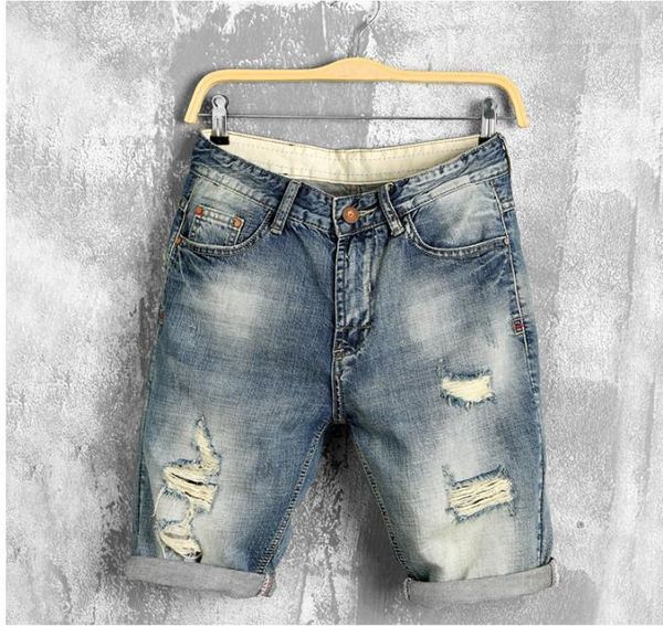 

male clothes mens 2020 luxury designer short jeans summer loose plus size hole knee length demin pants, White;black