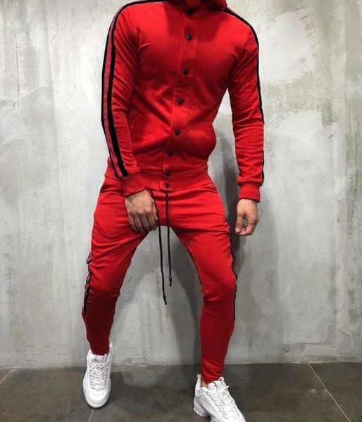 

designer striped pants hoodies buttons design 2pcs clothing sets fashion suits outfits hiphop mens tracksuits, Gray