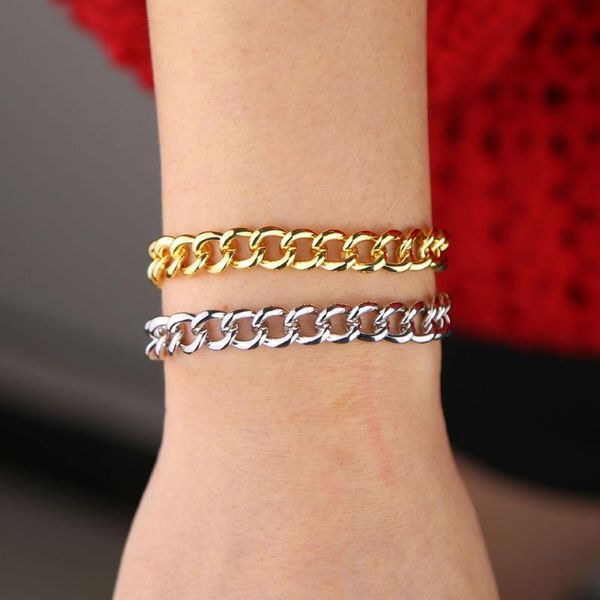 

gold filled hip hop iced out punk rock hiphop women cuban chain women jewelry 17cm miami cuban link chain bracelet luxury, Black