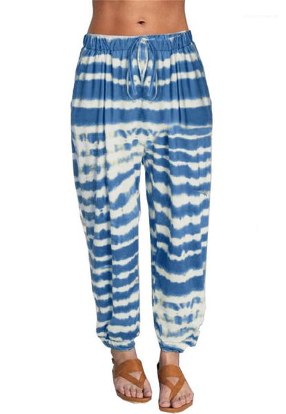 

waist yoga pants tie dyed rekaxed pants for women fashion fitness drawstring sports ladies trousers striped elastic, Black;white
