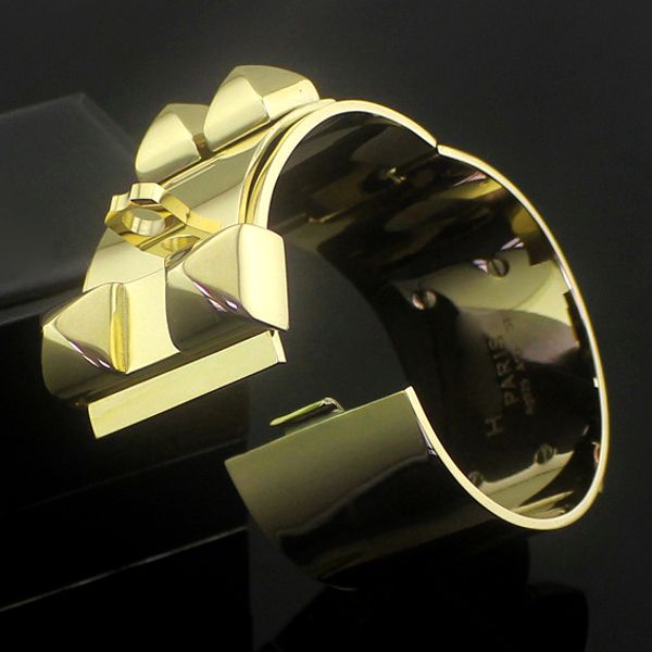 

super wide rivets h cdc punk bangles 316l titanium steel silver rose gold cuff kell bracelets for women and men hip hop jewelry quality, Black