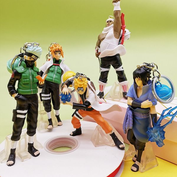 

5pcs 3d anime keychain keyring naruto keychain figure kakashi naruto doll car key chain bag charms pendant for cosplay gift, Silver