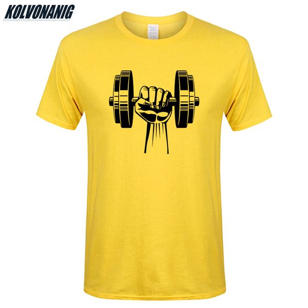 

2019 fashion men's design coolest dumbbell fitness sport hand printed t shirt male o-neck short sleeve cotton t-shirts