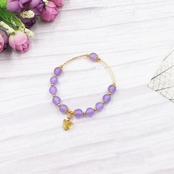 

handmade bracelet natural stone jades yoga bracelets bangle for women girl romantic violet wrap wristband jewelry gift 7.5" b325, Golden;silver