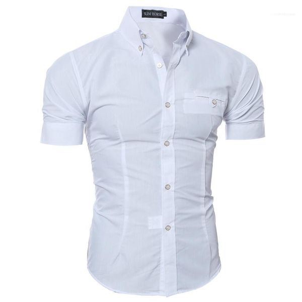 

mens shirts short sleeve business formal slim shirts casual solid color single breasted homme summer, White;black