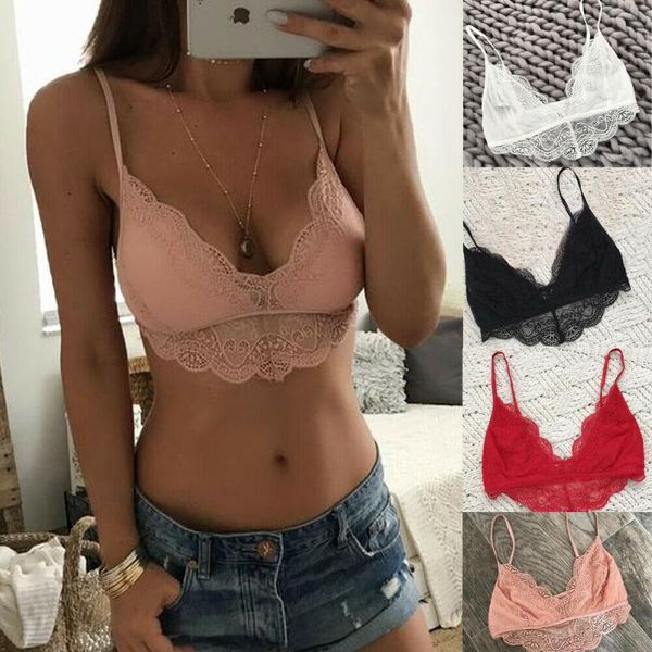 

women floral lace halter bralette lined bra no pad crop v neck sleeveless strap camis vest, Black;white