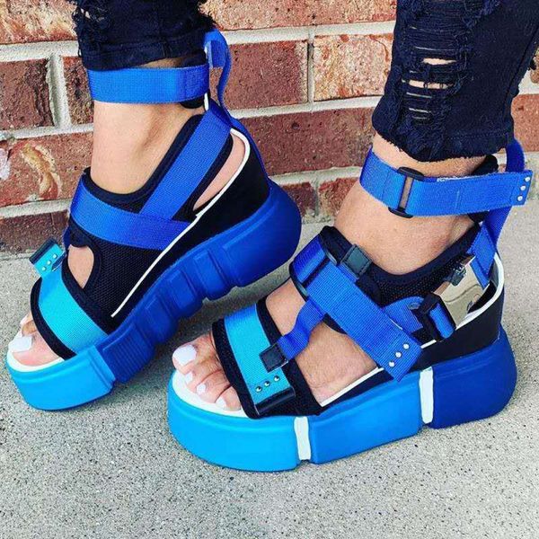 

plus size 35-43 summer women's platform sandals fashion ankle-wrap wedge high heels woman chunky sandals zapatos mujer gladiator, Black
