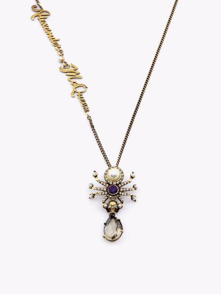 

am high-end customized ancient gold spider necklace brass skull with crystal pearl decoration fashion trend, Silver