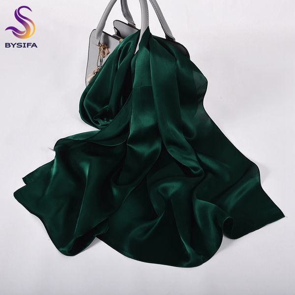 

bysifa] new women luxury 100% silk long scarves shawls 2020 spring silk scarf cape grade muslim head scarf hijab dark green, Blue;gray