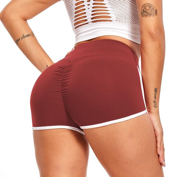 

2020 summer new ladies pure color casual sports quick-drying high waist yoga shorts, White;red