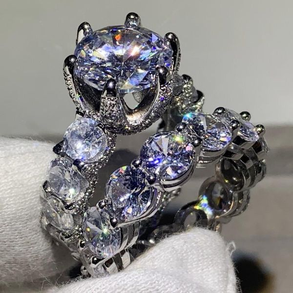 

hip hop luxury jewelry 925 sterling silver round cut big white z cz diamond sona couple rings women wedding bridal ring set for lover, Slivery;golden