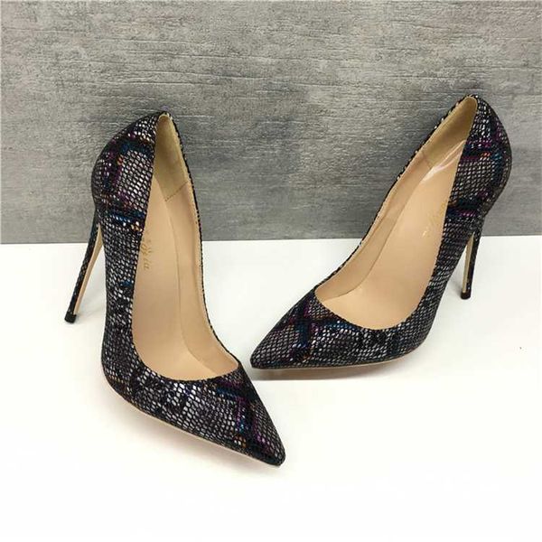 

brand italy style women classic stiletto high heels ladies sanke patern pointed toe pumps comfort dress shoes black