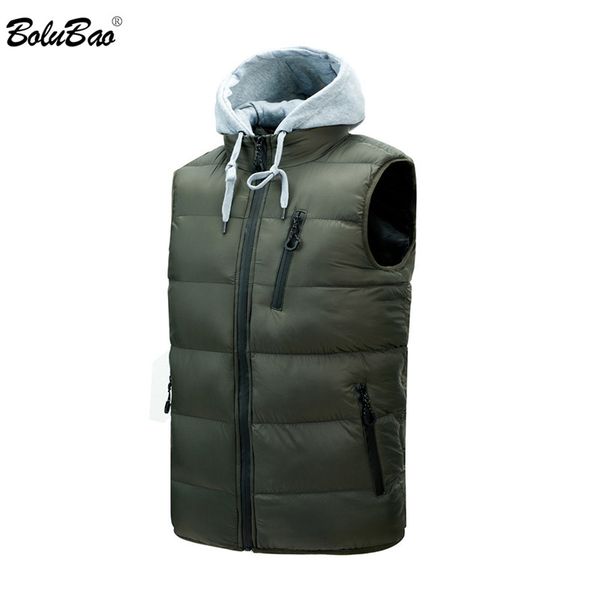 

bolubao brand men round neck vest winter new men's simple warm vest mens solid color casual hooded vests outerwear male, Black;white