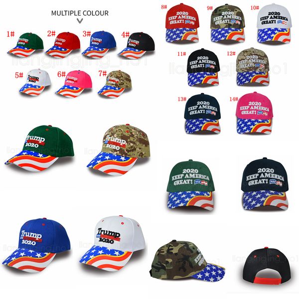 

14styles donald trump baseball hat star usa flag camouflage cap keep america great 2020 hat 3d embroidery letter adjustable snapback ffa2769, Black;white