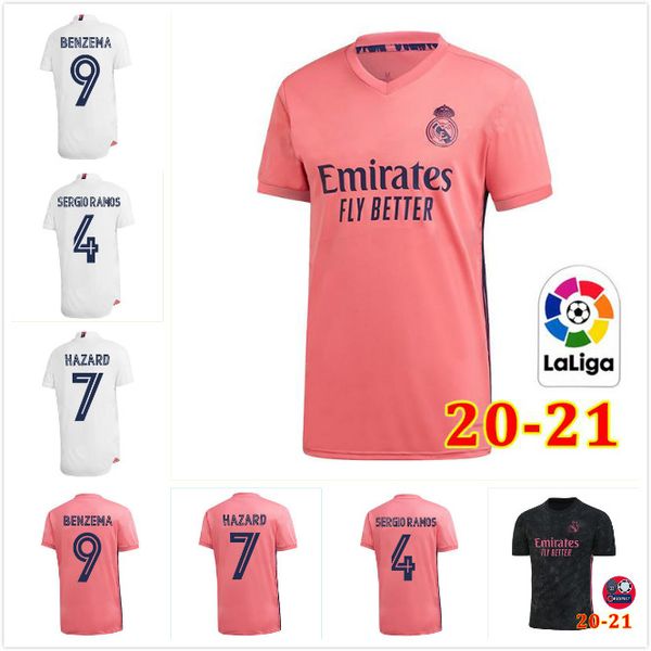 

19 20 21 real madrid kids kit soccer jerseys #7 hazard 2020 2021 away third boys benzema bale modric ramos football shirt uniforms camiseta, Black