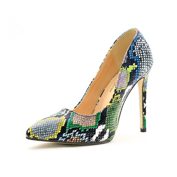 

dress shoes women singles 2021 spring autumn fashion snake pattern pointed shallow thin heels 11.5cm ladies pumps banquet, Black