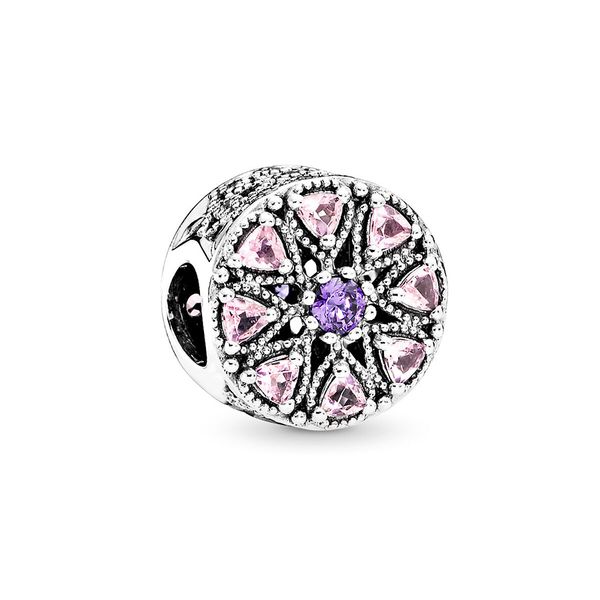 

925 sterling silver shimmering abstract medallion charms beads with purple cz&rose pink crystal fit pandora bracelet for diy jewelry making, Black