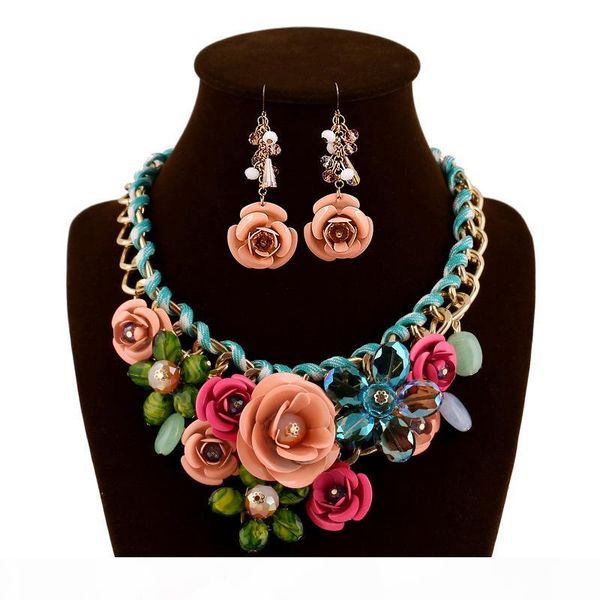 

fashionable jewelry sets women flower white k necklace earrings sets jewelry set rose gold plate crystal enamel earring necklace ring flower, Silver