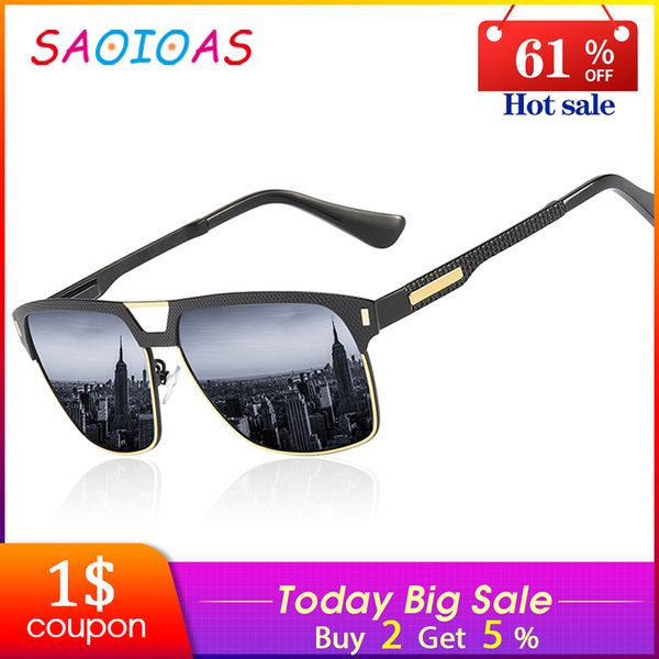 

saoioas brand 2020 fashion sunglasses men polarized square metal frame male sun glasses driving fishing eyewear zonnebril heren, White;black