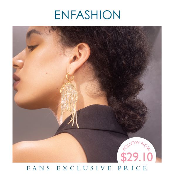 

enfashion crystal long tassel drop earrings for women gold color shiny statement zircon dangle earings fashion jewelry e201137, Golden