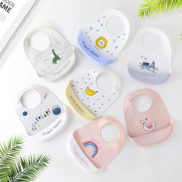 

новорожденные мультфильм фартуки детские нагрудники детские силиконовые водонепроницаемые кормление слюна полотенце регулируемая бандана отр, Slivery;white