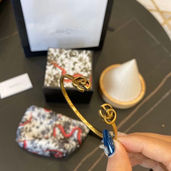 

fashion open bracelet classic letter sterling silver 925 bracelet inner diameter bracelet fashion jewelry supply with box g36, Black