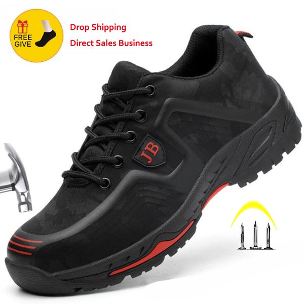 

xpuhgm breathable safety work shoes men women steel toe cap work shoes anti-smashing construction working safety sneakers men, Black