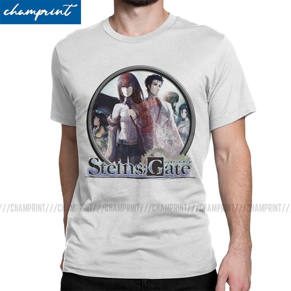 

men t-shirt steins gate anime okabe kurisu novelty 100% cotton tee shirt short sleeve t shirt round neck clothes gift idea