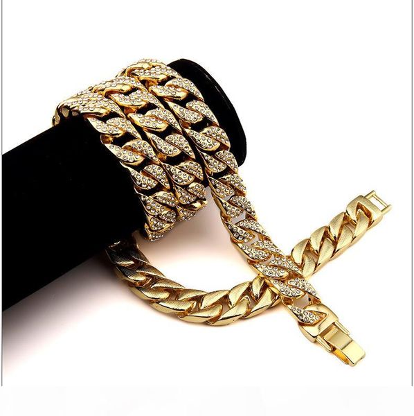 

mens iced out 18k yellow gold finish rapper's miami cuban link chain necklace, Silver