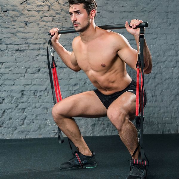 

resistance bands set strength training assemble pilates bar system with adjustable belt , home workouts for men women