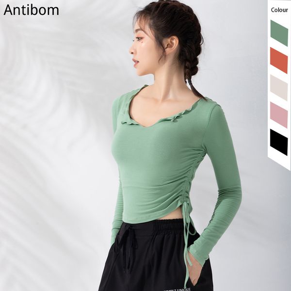 

yoga outfits antibom women shirts running t-shirts long sleeve slim gym workout fitness sportswear female, White;red