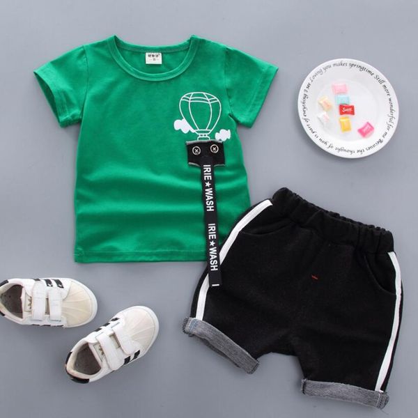 

baby boy's clothes suit korean version of summer letter cotton two-pieceair balloon t-shirt+pants kg-261, White